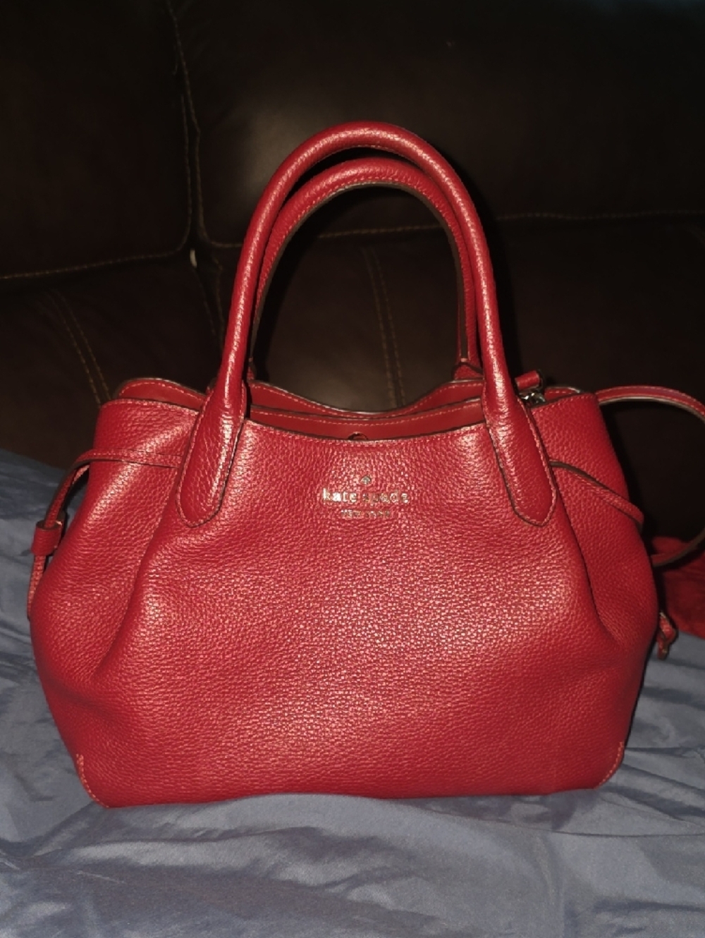 Kate Spade Pebbled Larfe Leather Red Jam Tote with Double Handles - Picture 8 of 9
